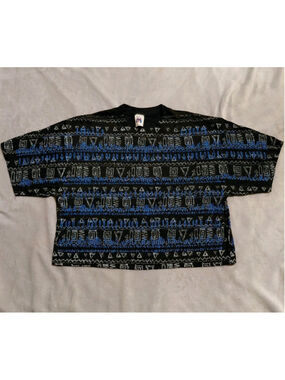 Model T 90s Vintage Abstract Psychedelic Tribal Streetwear Black Blue Shirt Med